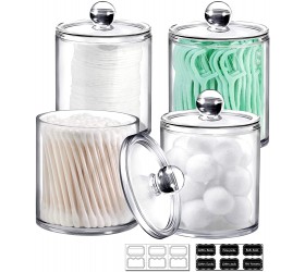 4 Pack of 15 Oz. Plastic Acrylic Bathroom Vanity Countertop Canister Jars with Storage Lid Apothecary Jars Qtip Holder Makeup Organizer for Cotton Balls,Swabs,Pads,Bath salts Clear 15 Oz - BOISN3LOM