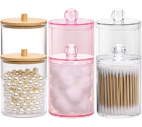 6 Pack Qtip Holder Dispenser for Cotton Ball Cotton Swab Cotton Round Pads Floss 10 oz Clear Plastic Apothecary Jar for Bathroom Canister Storage Organization - BTWZL6OHG