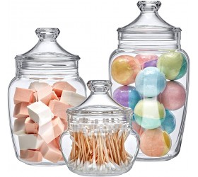 Amazing Abby Embrace Acrylic Bathroom Canisters 3-Piece Set Plastic Apothecary Jars for Vanity BPA-Free and Shatter-Proof Great for Cotton Balls Bath Sponges Shower Balls and More - BJAPFBZTP