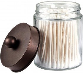 Apothecary Jars Bathroom Storage Organizer Cute Qtip Dispenser Holder Vanity Canister Jar Glass with Lid for Cotton Swabs,Rounds,Bath Salts,Makeup Sponges,Hair Accessories Bronze 1 Pack - BFAZAN2K2