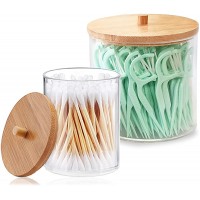 BAOFUFU 2 Pieces Acrylic Qtip Holder with Bamboo Lids Clear Round Apothecary Jars Bathroom Organizer for Cotton Swab Ball Holds Bathroom Jars Dispenser Restroom Storage 15 20 Ounce - B6BAI492N