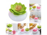 Cafurty Lotus Flowers Cotton Swab Holder Q-tip Toothpicks Storage Organizer Bathroom Vanity Canister Green Pink - BG0O8E6I4
