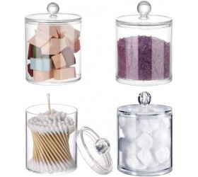 Chussaanj 4 Pcs Cotton Swab Ball Pad Holder,Clear Plastic Apothecary Jars,Bathroom Vanity Storage Canister Jar,Makeup Cotton Organizer with Lids for Cotton Rounds,Bath Salts,Floss Picks10 OZ - BCX012MZO