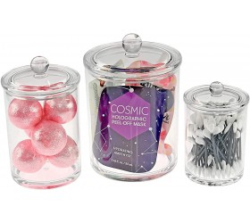 HOME-X Set of 3 Apothecary Jars Cotton Ball & Swabs Holder Bathroom Storage Crystal Clear Acrylic Container with Lid-24 oz.-12 oz.-5 oz - B4Z1J5UEG