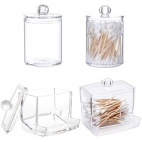 HZLHZYY 4 Pack Swab Holder Canisters with Lid Cotton Ball Pad Jars Clear Q-Tips Dispenser Holder Bathroom Storage Containers for Cotton Swabs Q-Tips Make Up Pads Cosmetics Floss Pick Bath Salts - BAHMKVXDU