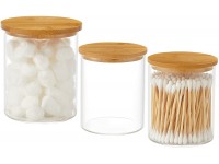 INIUNIK 3 Pack Glass Qtip Holder Dispenser 20 oz and 11 oz Clear Glass Apothecary Jars Bathroom Vanity Canisters Organizer Jars for Cotton Swabs Balls Rounds Pads Floss Bath Salts - BFAOSGHSQ