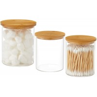 INIUNIK 3 Pack Glass Qtip Holder Dispenser 20 oz and 11 oz Clear Glass Apothecary Jars Bathroom Vanity Canisters Organizer Jars for Cotton Swabs Balls Rounds Pads Floss Bath Salts - BFAOSGHSQ