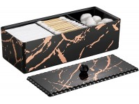 Luxspire Cotton Swab Holder with Lid Marble Pattern Cotton Ball Dispenser Case Makeup Canister Jar for Cotton Pads Bud Storage Box Cosmetics Organizer Containers with 3 Compartm Black + Rose Gold - B2YW1QC79