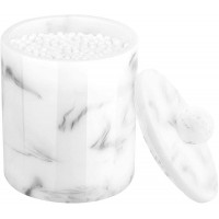 Luxspire Resin Cotton Swab Holder with Lid Cotton Ball Holder Container Jar Cotton Bud Rounds Dispenser Storage Box Cosmetics Makeup Bathroom Vanity Countertop Organizer Canister Jar Ink White - BXQB19JEL
