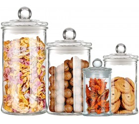 Maredash Glass Apothecary Jars,Bathroom Storage Organizer with lids Glass canisters Jar Cotton Ball Holder Set of 4 - B0BOJJLXT