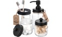 Mason Jar Bathroom Accessories Set 4 + AOZITA 6 Pack Qtip Holder Dispenser for Cotton Ball & Swab & Round Pads with 12 Labels Premium Clear Plastic Apothecary Jar Set Bathroom Canister Storage Or - BISUOLGR6