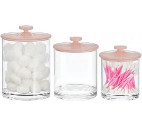 mDesign Plastic Apothecary Canister Jar Storage Organizer for Bathroom Bedroom Vanity Kitchen Cabinet Organization Holds Cotton Swab Lumiere Collection Set of 3 Clear Pink - BW4KSJQBK