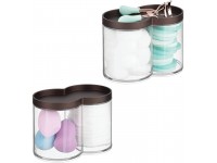 mDesign Plastic Bathroom Vanity Countertop Canister Jar with Storage Lid Stackable Divided Double Compartment Organizer for Cotton Balls Swabs Makeup Blenders Bath Salts 2 Pack Clear Bronze - BH5W072X3