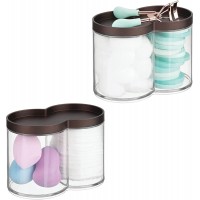 mDesign Plastic Bathroom Vanity Countertop Canister Jar with Storage Lid Stackable Divided Double Compartment Organizer for Cotton Balls Swabs Makeup Blenders Bath Salts 2 Pack Clear Bronze - BH5W072X3