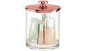 mDesign Plastic Round Bathroom Vanity Countertop Storage Organizer Apothecary Canister Jar for Cotton Swabs Rounds Balls Makeup Sponges Bath Salts Clear Rose Gold - BFDFNSPWB