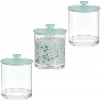 mDesign Plastic Round Bathroom Vanity Countertop Storage Organizer Apothecary Canister Jar for Cotton Swabs Rounds Balls Makeup Sponges Bath Salts 3 Pack Clear Mint Green - BM2DZLP1X