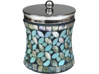 nu steel Sea Foam Q-tip Jar in Aqua Blue Silver Glass Mosaic  Stainless Steel for Bathrooms & Vanity Spaces - BYYPFILST
