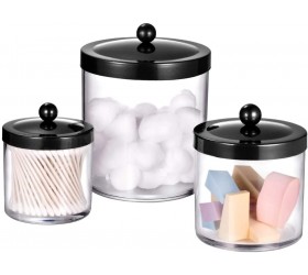 Premium Quality Apothecary Jars Clear Plastic Storage Jars with Rust Proof Stainless Steel Lids Bathroom Vanity Countertop Storage Organizer Canister Holder House Decor | Set of 3 Black - BMQM9LSJH