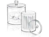 Qtip Dispenser Holder Storage Canister，2 Pack Acrylic Jar with lid，Clear Makeup and Bathroom Containers，For Cotton Ball,Cotton Swab Cotton pads，Cotton Rounds - B900RA4U9