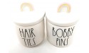 Rae Dunn by Magenta LL HAIR TIES and BOBBY PINS Jar Set with Rainbow Handles 4 tall x 2.75 wide each Ceramic Jars Bathroom Bedroom Make Up Holder Storage Canister Organizer - B30OMHPPF