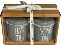 Rae Dunn Gray Hair Ties & Bobby PINS Canisters w Loop Lid on Top Bathroom Accessory Vanity - BDFVAU2JV