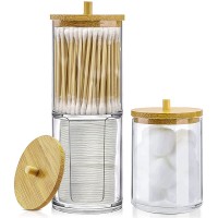 S STRAILBOARD 3 Pack Acrylic Qtip Holder Clear Plastic Jar Canister for Cotton Round Cotton Swab Pads Holder Bathroom Accessories Set with Bamboo Lids Vanity Makeup Organizer - B6AXWC9RC