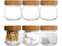 Suwimut 6 Pack Apothecary Jars with Lids 8 oz Glass Qtip Holder Mason Jar Bathroom Accessory Set Vanity Storage Organizer Canister Jar with Bamboo Wood Lid for Cotton Ball Swab Q-Tips Bath Salts - BUEFWZB33