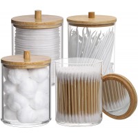 Tbestmax 10-Ounce Qtip Holder Apothecary Jars Bamboo Lids with Mirror Cotton Ball Swab Pad Dispenser Bathroom Canisters 4 Pack - BLKM6OTKT