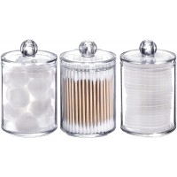 Tbestmax 3 Pack Small Cotton Swab Ball Pad Holder 10 Oz Qtip Apothecary Jar Clear Makeup Organizer Bathroom Containers Dispenser - BMZ89JLZG