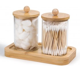 VanlonPro 2 Pack Qtip Holder Bathroom Vanity Countertop Canister Jars with Lid Tray Apothecary Jars Qtip Holder Makeup Organizer for Cotton Balls,Swabs,Pads,Floss,Bath Salts - B1AD8OUDT