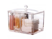 Watpot Qtip Cotton Pad Holder Dispenser Cotton Ball and Swab Storage with Lid Clear Acrylic Cotton Round Organizer 4 Sections - BH8BDH1I7