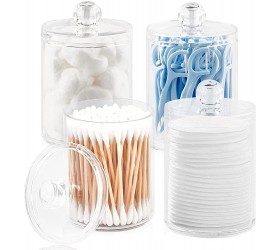 Zezzxu 4Pack Qtip Holder Dispenser Clear Acrylic Qtip Holders Apothecary Jars Bathroom Vanity Canister Organizer for Cotton Balls Swabs Floss and Cotton Pads 10oz - BIROOU3LU
