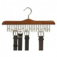17" Walnut Wood & Brass Multi Belt Hanger for Displaying Clothing & Housewares - BKVARVYN7