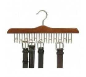17 Walnut Wood & Brass Multi Belt Hanger for Displaying Clothing & Housewares - BKVARVYN7
