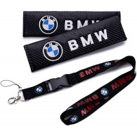 QZS Key Chain Holder Belt Cover 2020 2pcs Set Carbon Fiber Seat Belt Shoulder Pad Cover 9.1INCH with Car Key Ring Lanyard Badge Holder Excellet Quality for BMW Cars - BY0XG3XEW