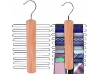 JS HANGER Wooden Necktie and Belt Hanger 2-Pack Natural Finish Wood Center Organizer and Storage Rack with a Non-Slip Clips Finish 20 Hooks 360 Degree Swivel Space Saving Organizer for Men - B08JCLZBH
