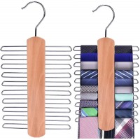 JS HANGER Wooden Necktie and Belt Hanger 2-Pack Natural Finish Wood Center Organizer and Storage Rack with a Non-Slip Clips Finish 20 Hooks 360 Degree Swivel Space Saving Organizer for Men - B08JCLZBH