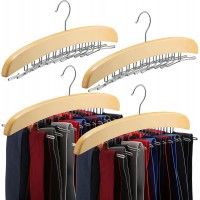 Tie Hanger for Men Closet 4 Pieces Wooden Tie Rack Tie Holders for Men Adjustable 24 Clips Necktie Organizer Hanging Tie Organizer Storage with Hook for Ties Belts Scarves Home Accessories - BHHWT24SB
