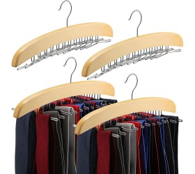 Tie Hanger for Men Closet 4 Pieces Wooden Tie Rack Tie Holders for Men Adjustable 24 Clips Necktie Organizer Hanging Tie Organizer Storage with Hook for Ties Belts Scarves Home Accessories - BHHWT24SB