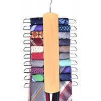 Umo Lorenzo Premium Wooden Necktie and Belt Hanger Walnut Wood Center Organizer and Storage Rack with a Non-Slip Finish 20 Hooks - BOHC5M5XF