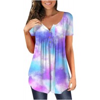 Girls Tie-dye Print 735 Women's T Shirt Polluver Blouse Tops V-Neck Short Sleeve Stern Ruched Cleavage Ribbed Size Blue Valentine Satin Boho Sleeved Crop Men's 805s Silk Corset feath - BW1SRSDJG