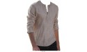 Men's Cotton Linen Button Down Dress Shirt Crewneck Long Sleeve Casual Beach Tops Solid Beach Yoga Tee Khaki,Medium - B55C76C4Q