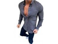 Men's Cotton Linen Button Down Dress Shirt Long Sleeve Casual Beach Tops Fashion Lapel Casual Hippie Tee Grey,XX-Large - B4T8J1JHG