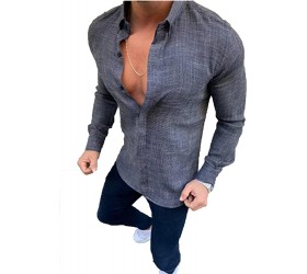 Men's Cotton Linen Button Down Dress Shirt Long Sleeve Casual Beach Tops Fashion Lapel Casual Hippie Tee Grey,XX-Large - B4T8J1JHG