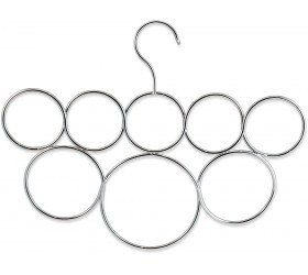 Scarf Hanger Organizer Holder for Closet Space Saving Organization and Storage 8 Snagless Satin Chrome Rings by EXULTIMATE - BYMUMSSIP