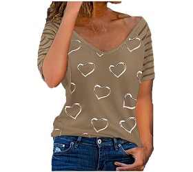 Women's Blouse Tunics Shirts Tops Tee 630 V-Neck Short Sleeve Love Printing Casual Thermal Plus Strap Bras Athletic Swimsuit Sleeved Empire Animal Nursing s - BJFAW38P5