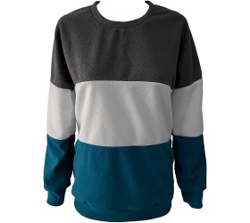 Womens Fuzzy Warm Sweater Long Sleeve Color Block Pullover Tops Crewneck Fleece Fall Winter Knitted Sweatshirts Grey,5X-Large - BGHEMFWNA