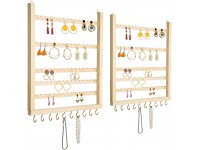 2 Pack Adjustable Wooden Hanging Jewelry Organizer- Totals 140 Holes & 150 Notches Sturdy Hanging Earring Organizer with 24 Hooks Assembly Wall Mount Earring Hanger for Rings Necklaces 15”× 12" - BCJHQ6P4C