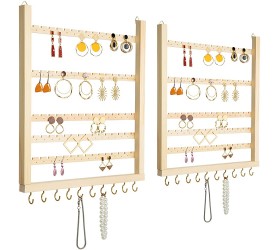 2 Pack Adjustable Wooden Hanging Jewelry Organizer- Totals 140 Holes & 150 Notches Sturdy Hanging Earring Organizer with 24 Hooks Assembly Wall Mount Earring Hanger for Rings Necklaces 15”× 12 - BCJHQ6P4C
