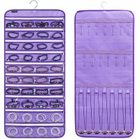 ANZORG Dual-sided Hanging Jewelry Organizer with 40 Zippered Pockets and 20 Hook Loops Necklace Holder Jewelries Organizer for Earrings Bracelets Rings with 360 Degree Rotating Hanger 40 Zippered Pockets and 20 Hook Loops-Purple - BKKT9ZEX4